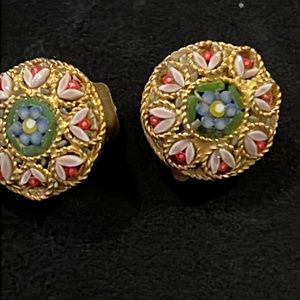 Vintage Italy Micro Mosaic clip on earrings